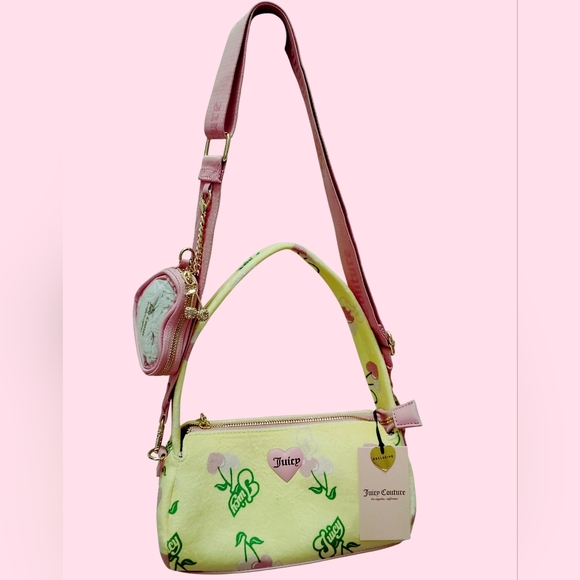 🩷💛*Juicy Couture*💛🩷🍒 RETRO Cherry soft Yellow Shoulder Purse - Picture 3 of 9